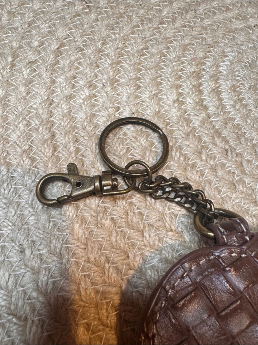 Chala Brown Woven Leather Coin Purse with Turquoise Lined Interior